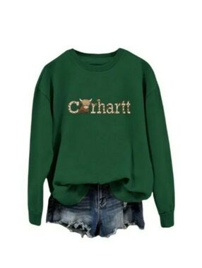 Highland Cow Green Crewneck Sweatshirt Size Medium